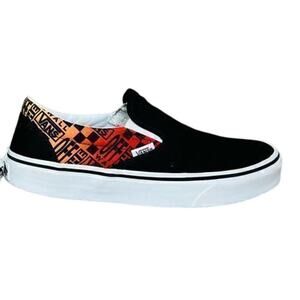 Vans Unisex Slip On Logo Flame Multi Skate Black Shoes M5.5/W7 Streetwear Casual